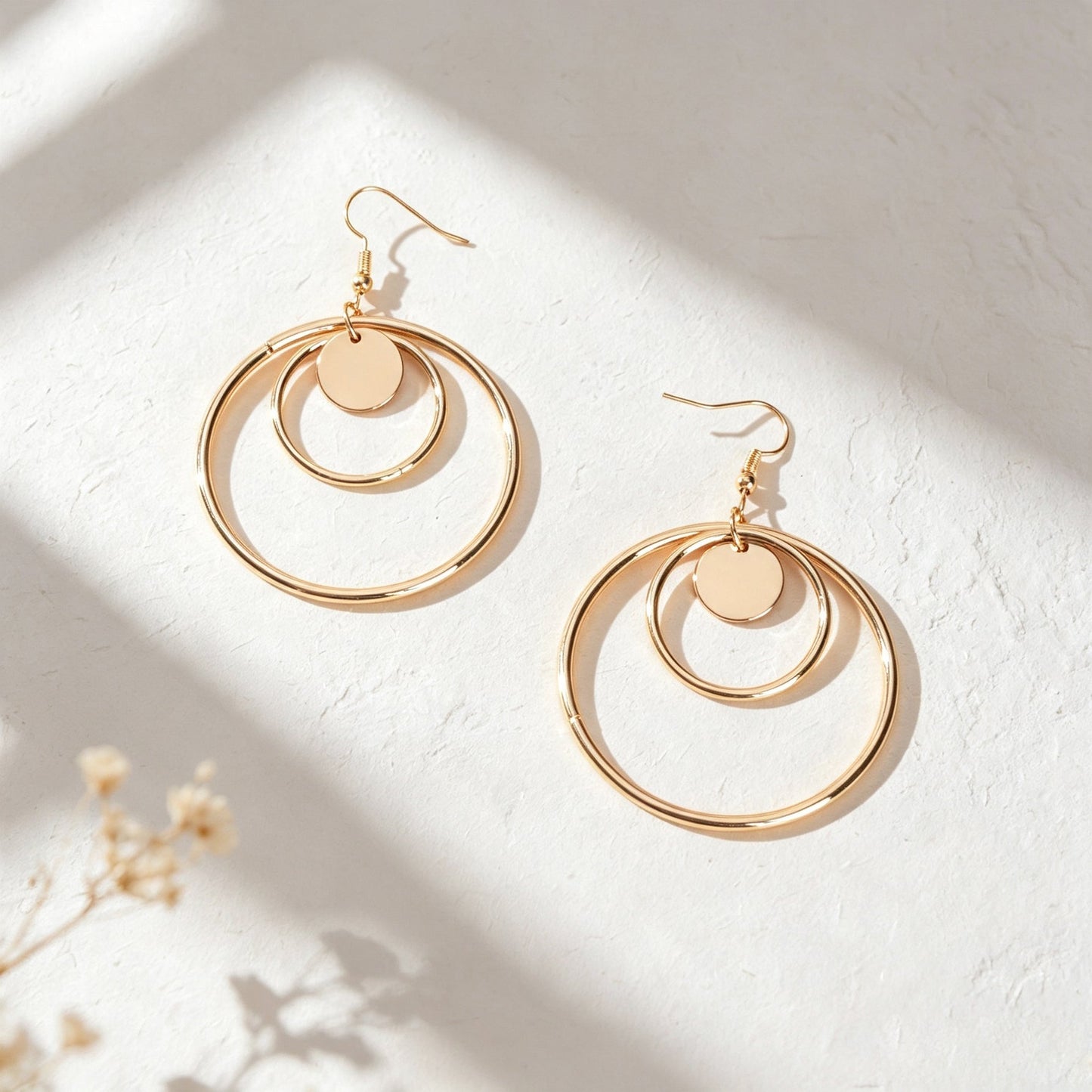 Modern Geometric Circle Dangle Earrings Minimalist Double Hoop Disc Design Daily Officework Jewelry-4
