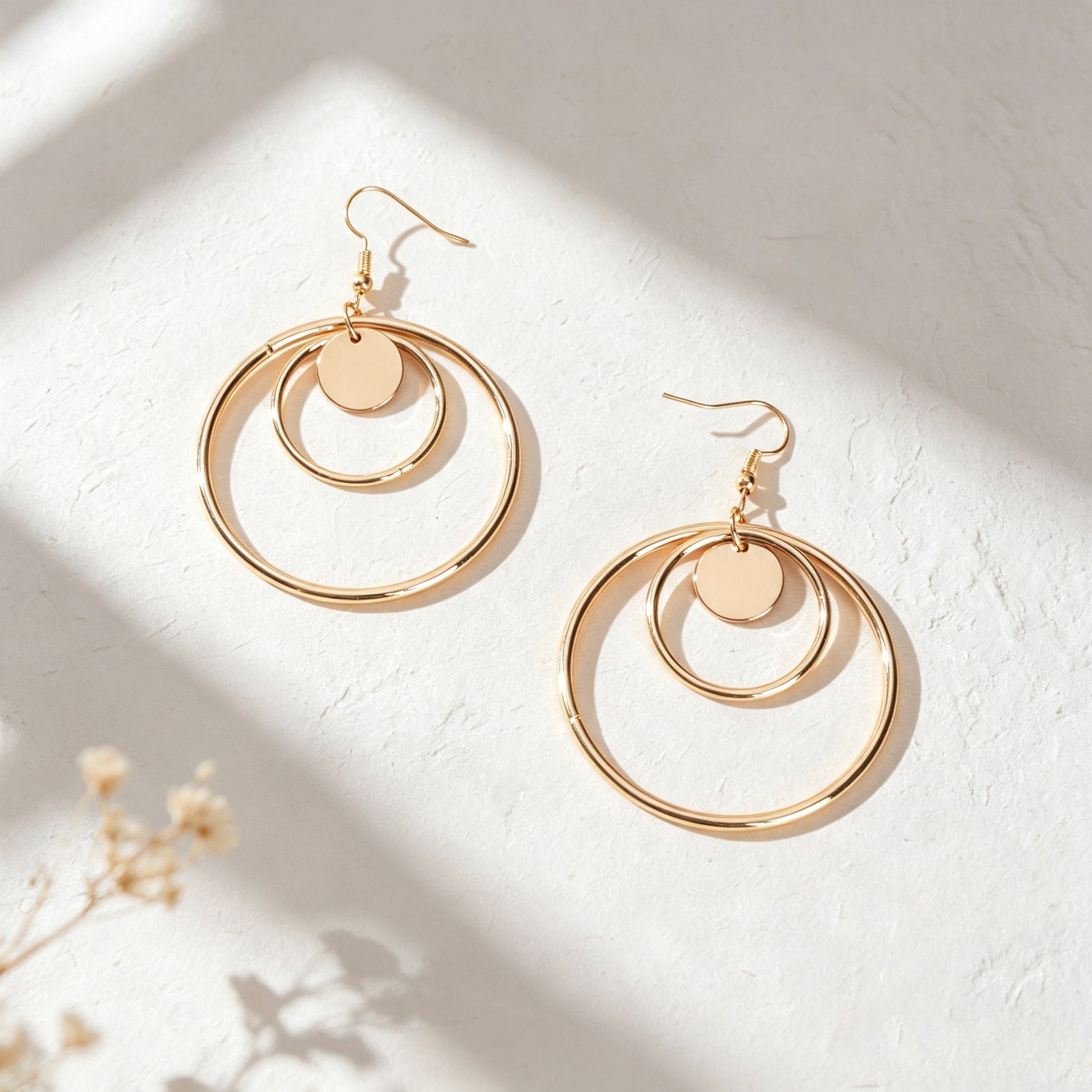 Modern Geometric Circle Dangle Earrings Minimalist Double Hoop Disc Design Daily Officework Jewelry-4