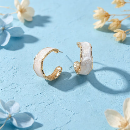 Simple White Enamel C Shape Hoop Stud Earrings Daily Officework Casual Jewelry-3