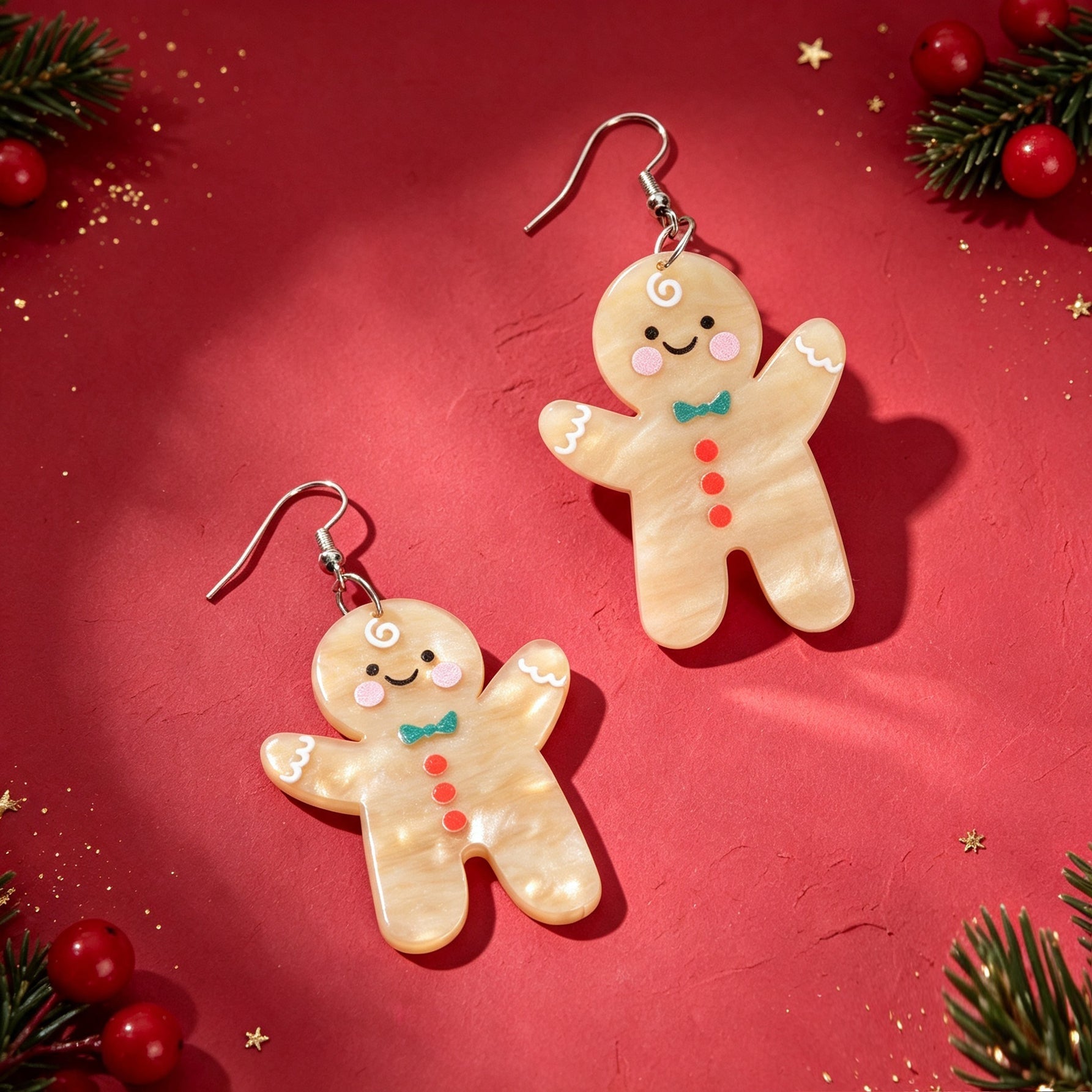 Cartoon  Christmas Gingerbread Man Drop Earrings Holiday Cute Sweet Jewelry-4