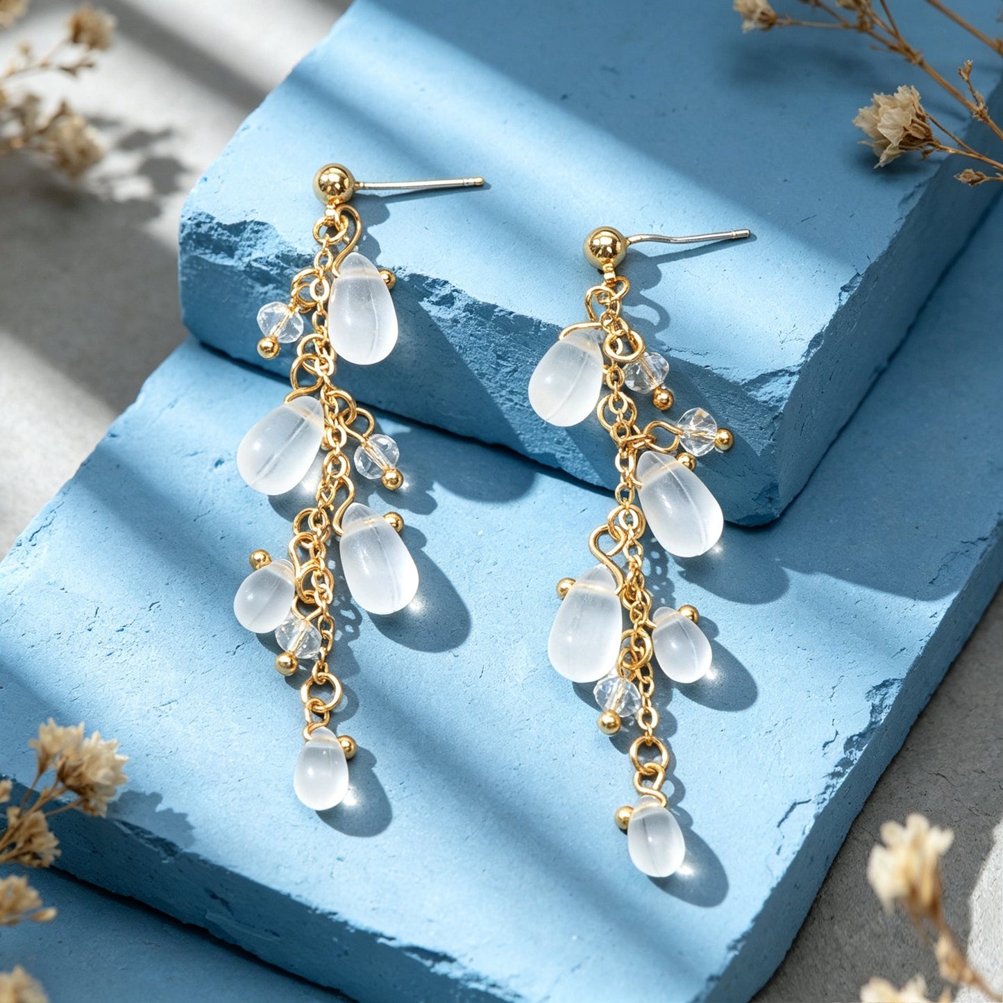 Transparent Water Drop Beads Long Tassel Dangle Earrings Exquisite Elegant Party Jewelry-4
