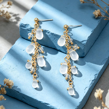 Transparent Water Drop Beads Long Tassel Dangle Earrings Exquisite Elegant Party Jewelry-4