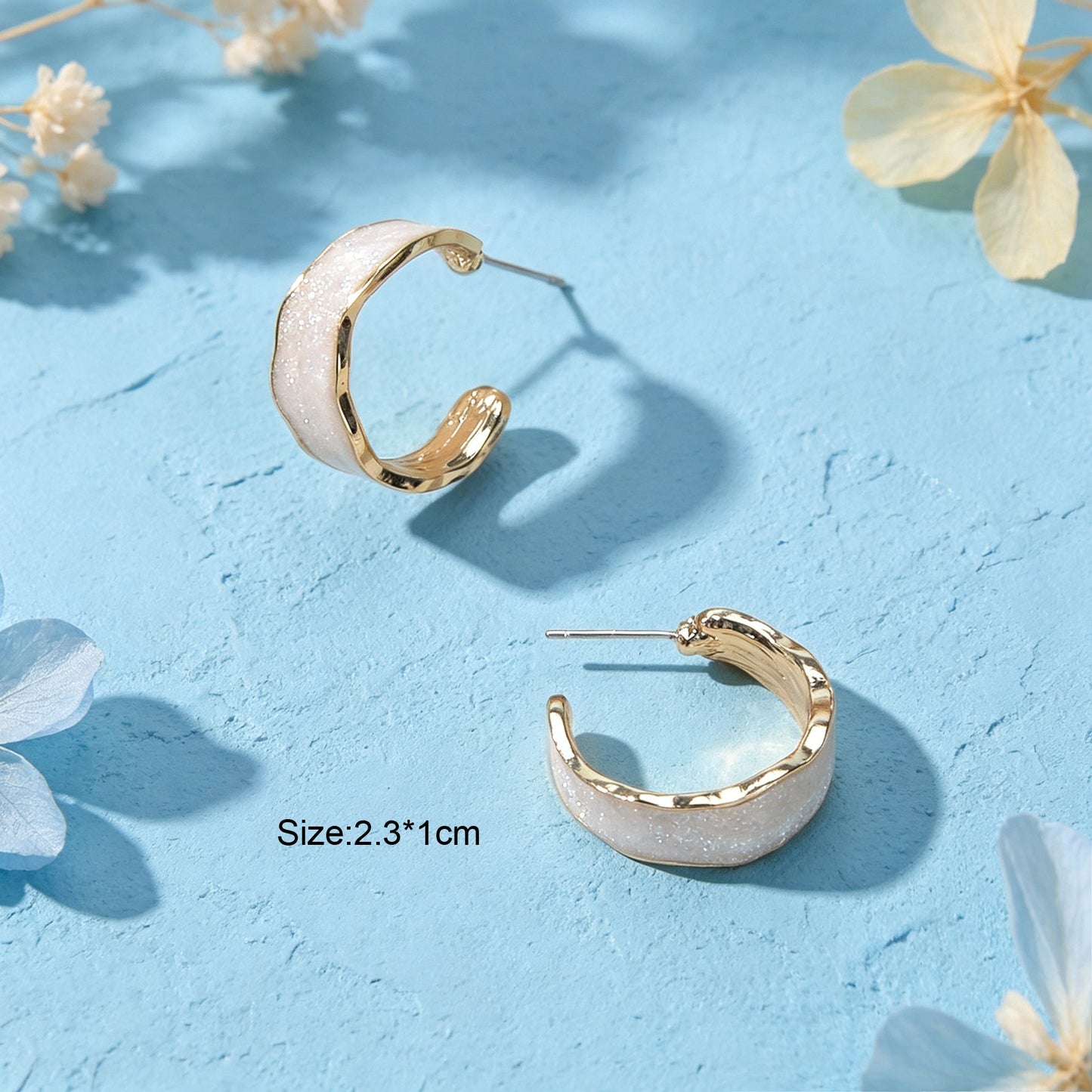 Simple White Enamel C Shape Hoop Stud Earrings Daily Officework Casual Jewelry-4