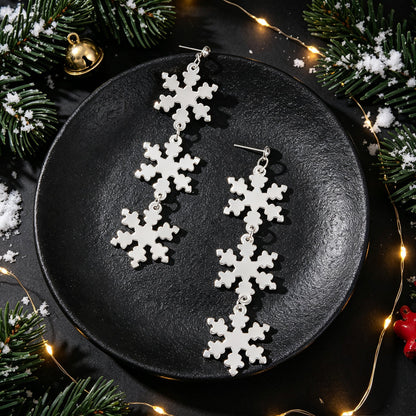 Christmas Snowflake Silver Long Dangle Drop Earrings Festive Statement Accessory-4