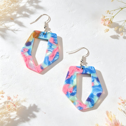 Irregular Geometric Shape Colorful Stone Vein Acrylic Earrings  Beach Vacation Pool Party Jewelry-4