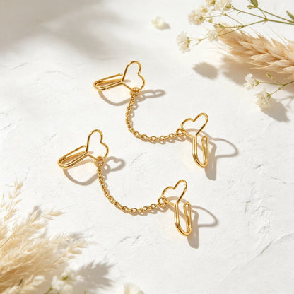 2pcs Heart Chain Linked Ear Cuff Punk Street Gold Non-Pierced Cartilage Ear Clip-4