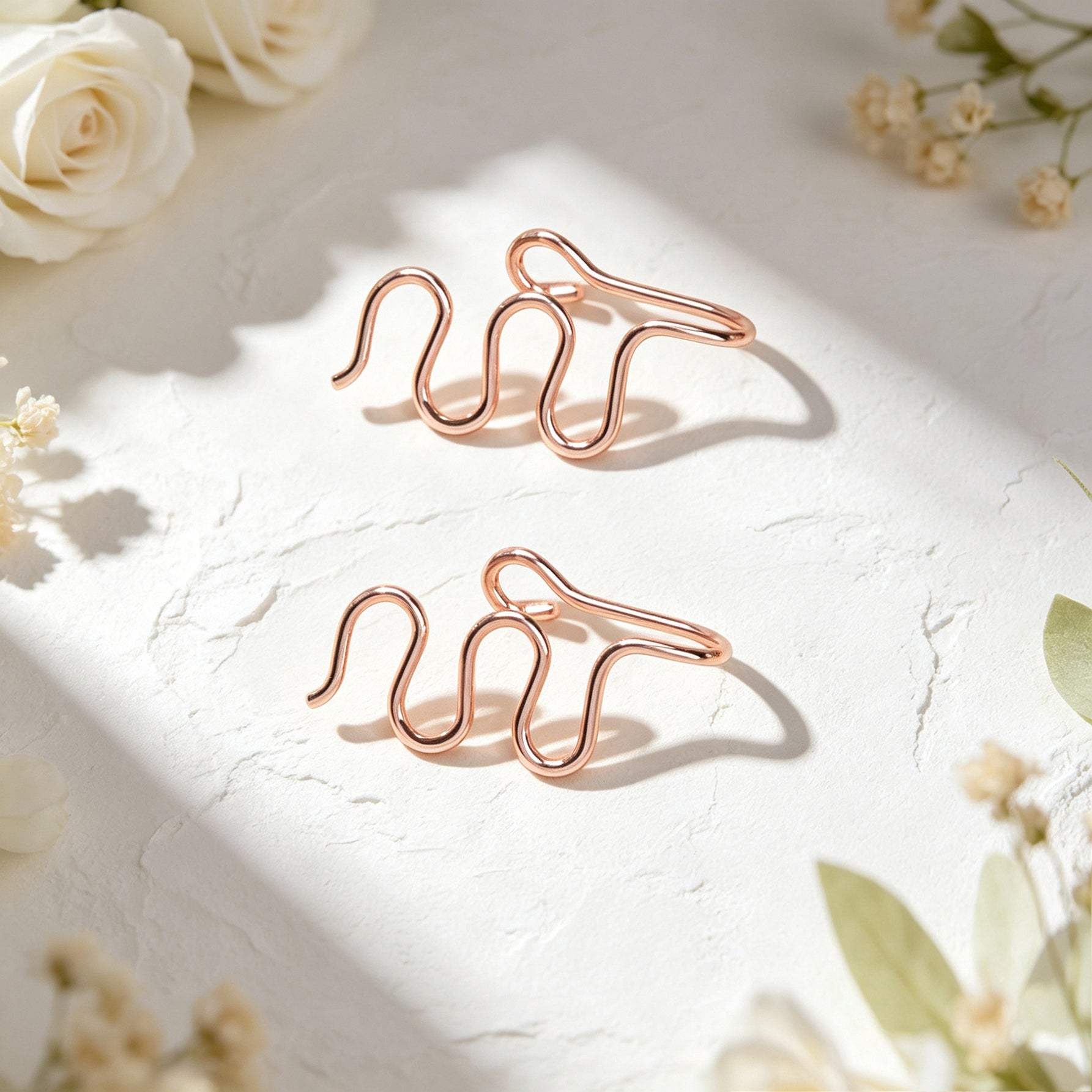 Trendy Wavy Wire Ear Cuffs No Piercing Rose Gold Non-Pierced Cartilage Ear Clips-3
