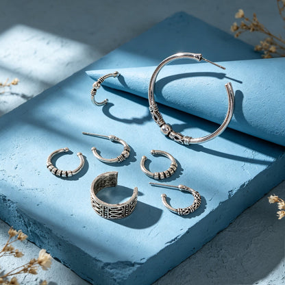7pcs Vintage Punk Hoop Earrings Antique Silver Street style C‑Shaped Ear Cuff-4
