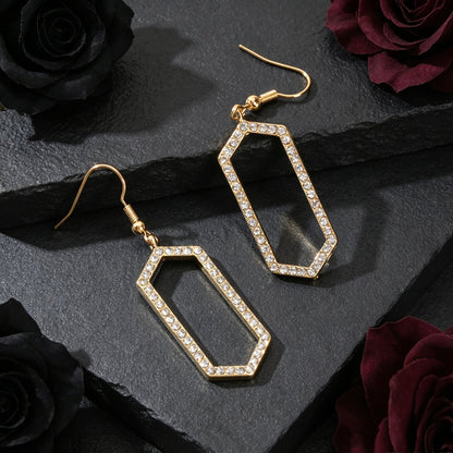 Sparkling Gold Hexagon Geometric Dangle Earrings Luxurious Banquet Party Jewelry-4