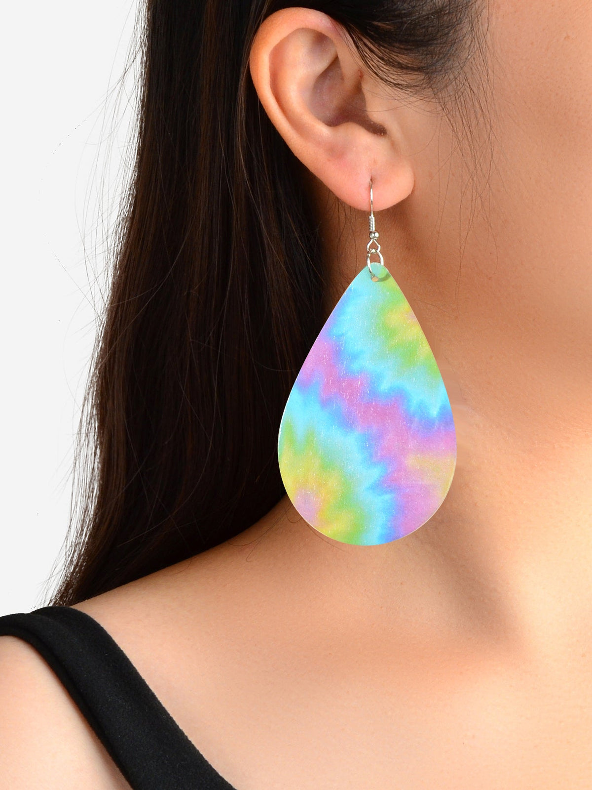 Bohemian Ethnic Style Geometric Pattern Wood Water Drop Dangle Holiday Earrings-0