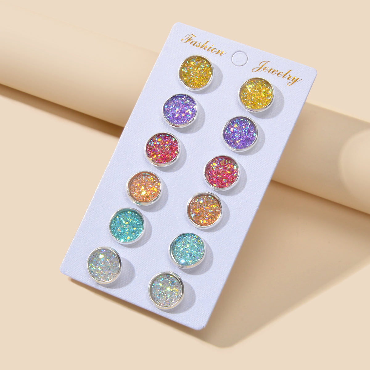 6 Pairs Mixed Candy Colour Acrylic Shiny Round Small Stud Piercing Earrings set-0