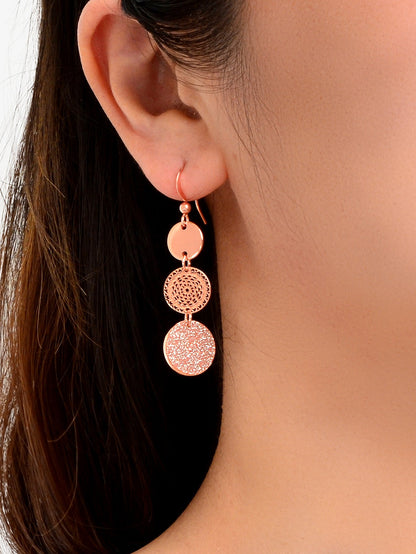 Chic Triple Round Disc Pendants Earrings Stylish Dangling Ear Jewelry Girls Gift-1