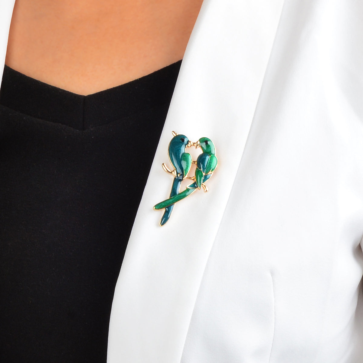 Beautiful Green Love Birds Brooch Lapel Pin Clip Ladies Animal Scarf Buckle Gift-0