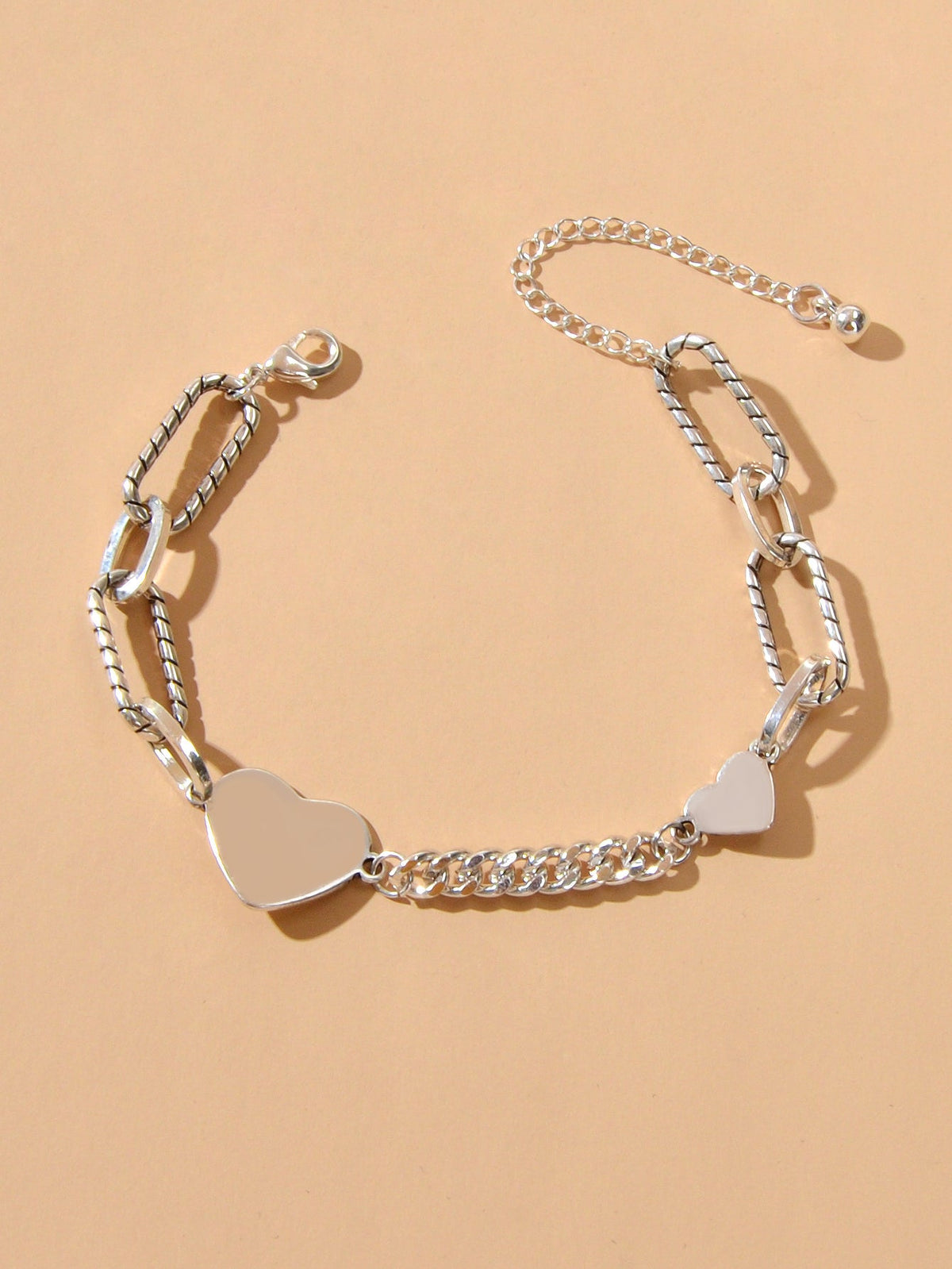 Punk Style Silver Layered Big Link Chain Heart Bracelets Women Trendy Jewellery-0