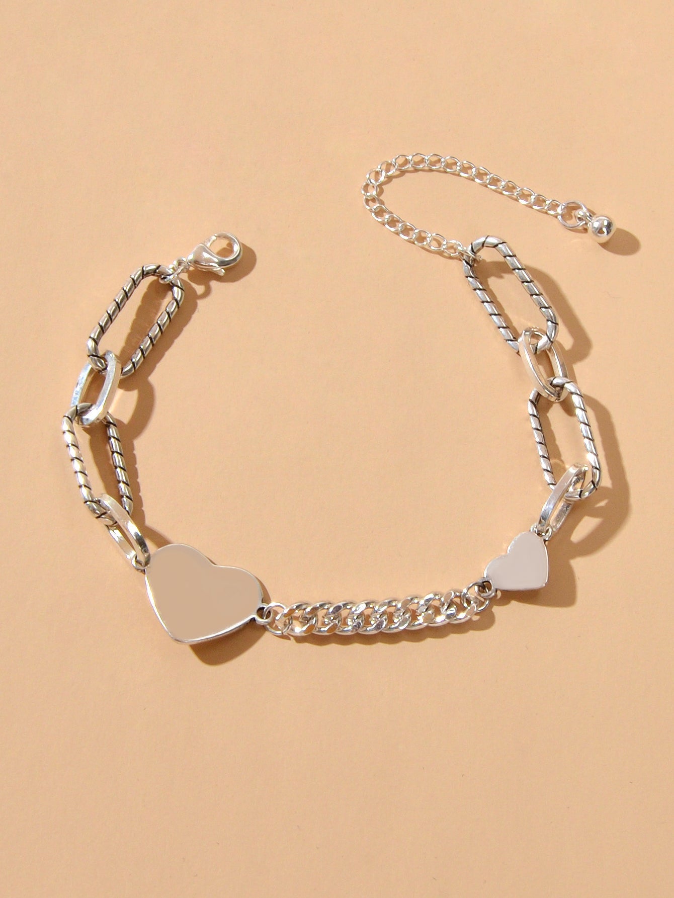 Punk Style Silver Layered Big Link Chain Heart Bracelets Women Trendy Jewellery-0