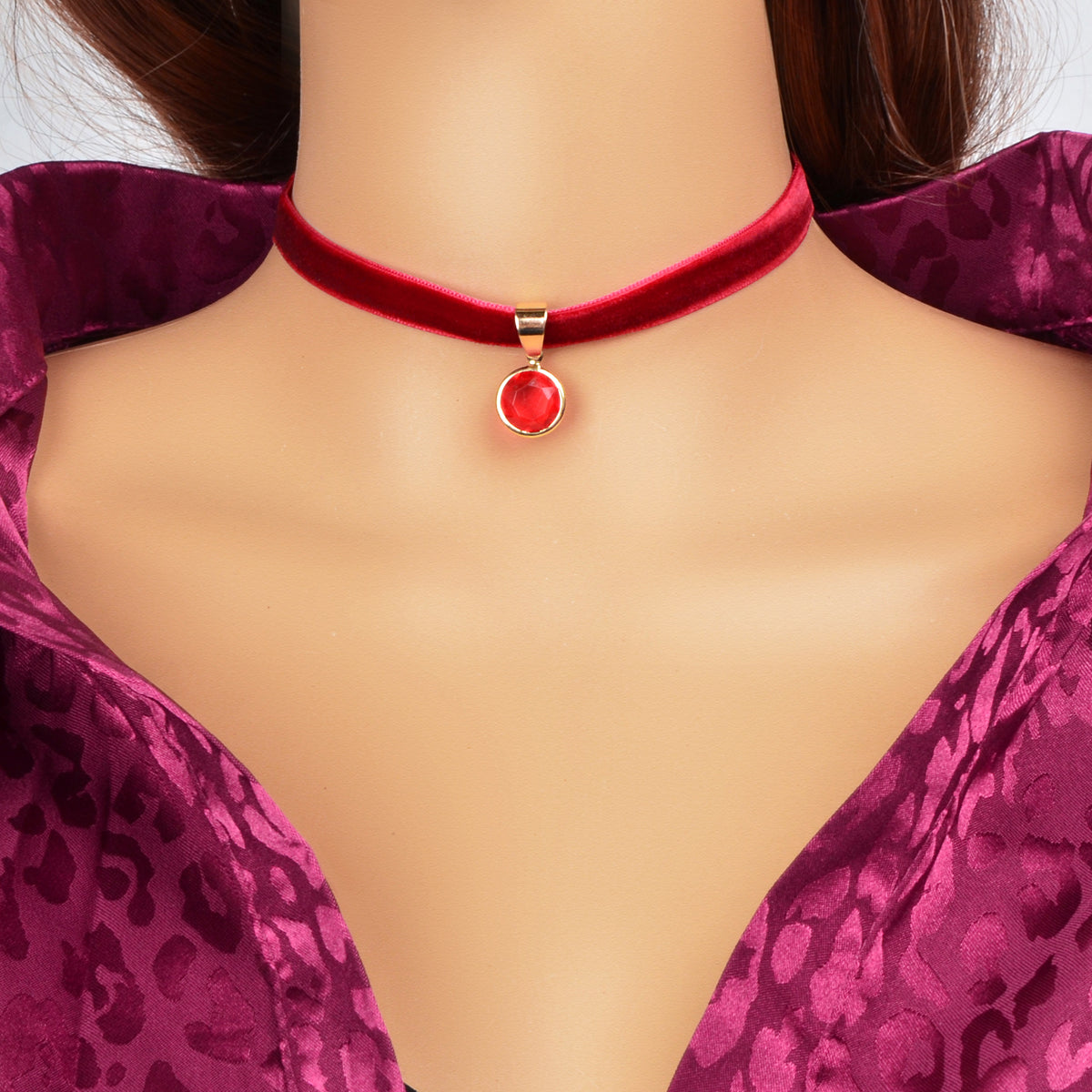 Retro Accessories Red Velvet Round Charm Choker Collar Necklace Festival Jewelry-0