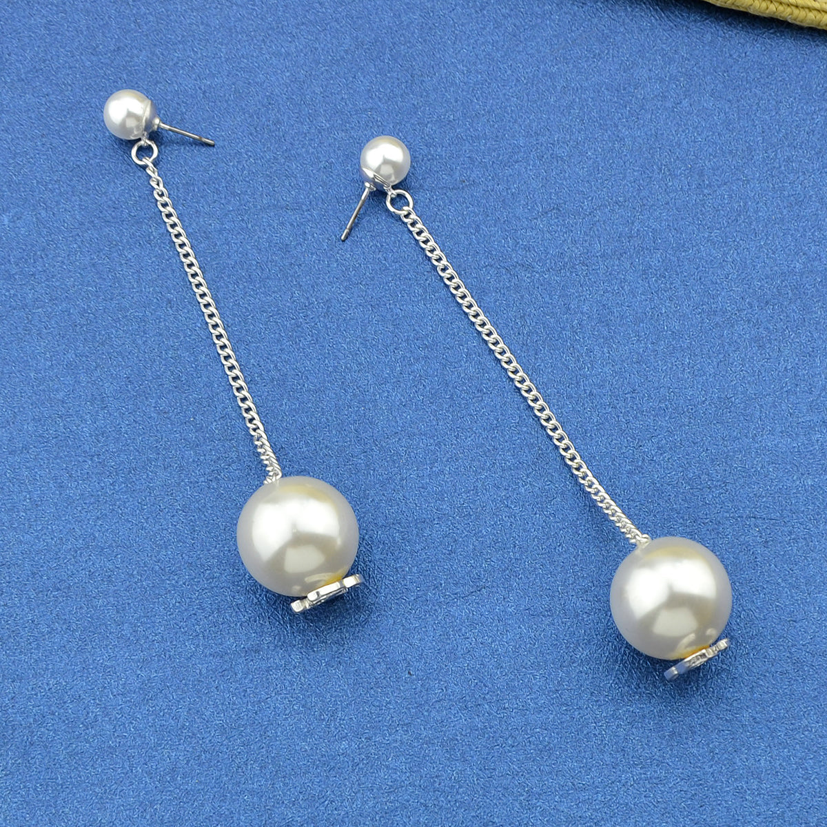 Wedding Jewellery Pearl Gold Silver Long Chain Dangle Earrings Trendy Ear Jacket-0