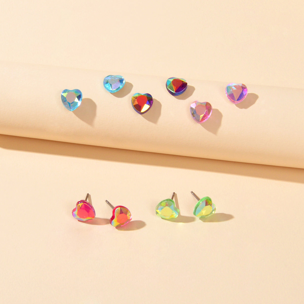 5pairs Funny Gifts Candy Color Small Heart Stud Earrings Lovely Ladies Jewellery-0