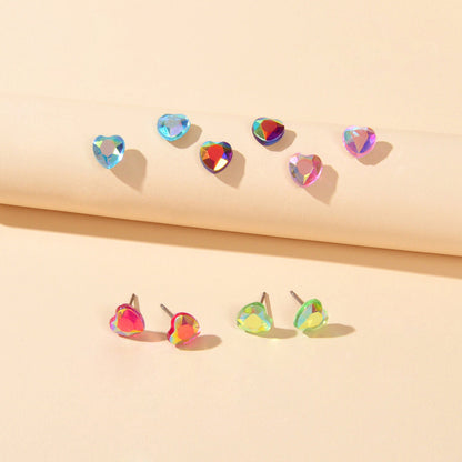 5pairs Funny Gifts Candy Color Small Heart Stud Earrings Lovely Ladies Jewellery-0