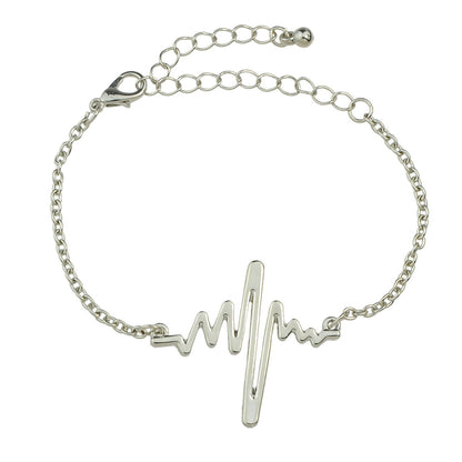 Minimalist Jewellery Gold Silver Black Metal Heartbeat Charm Bracelet for Women-0