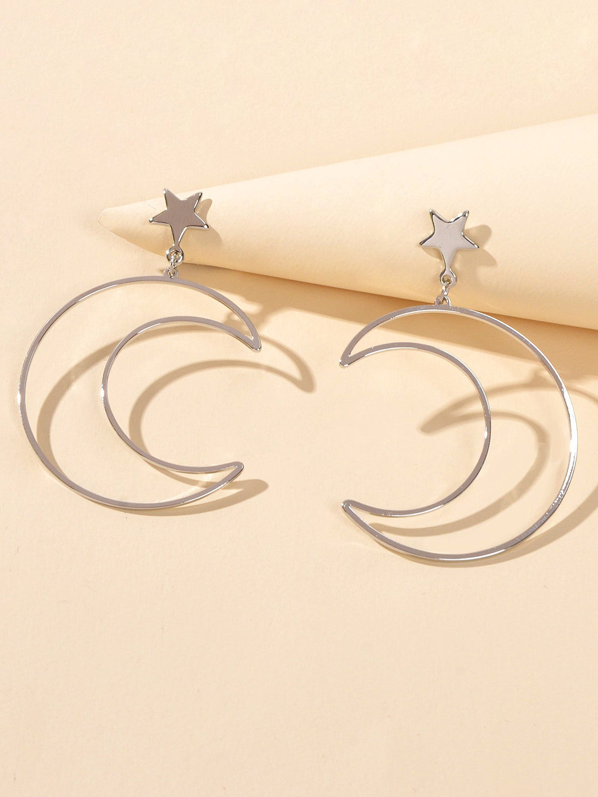 Trendy Minimalist Jewellery Gold Silver Star Moon Dangle Earrings Accessories-4