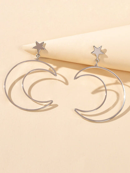 Trendy Minimalist Jewellery Gold Silver Star Moon Dangle Earrings Accessories-4