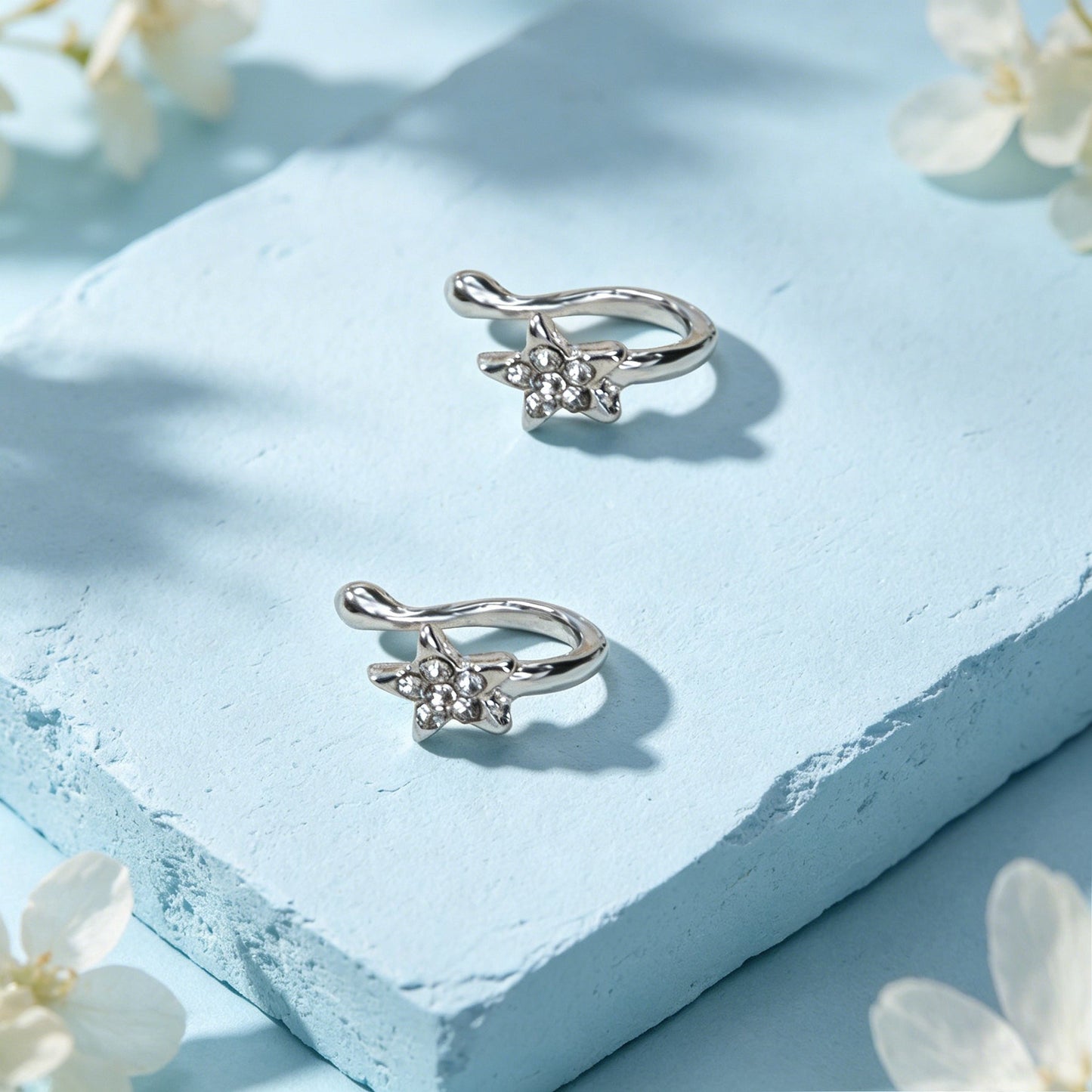 Dainty Star Rhinestone Ear Cuff Silver Plated Non-Pierced Girl Clip On Earrings-3