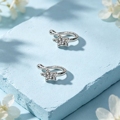 Dainty Star Rhinestone Ear Cuff Silver Plated Non-Pierced Girl Clip On Earrings-3
