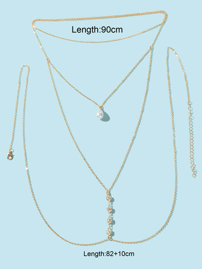 Pearl Pendant Multi-Layered Gold Body Chain Exquisite Statement Accessory-1