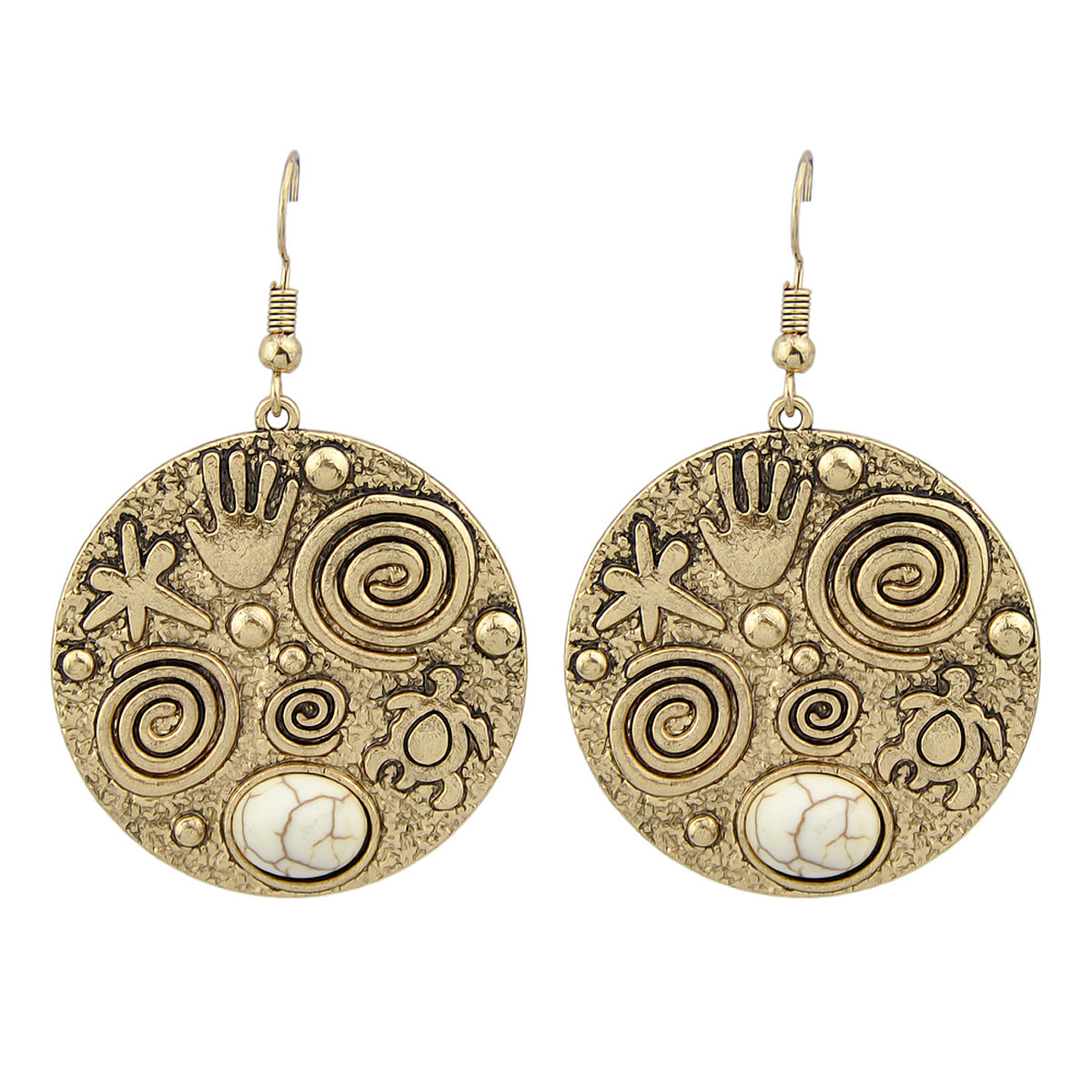 Turquoise Hand Turtle Starfish Round Earrings Designer Traditional Jewellery-0