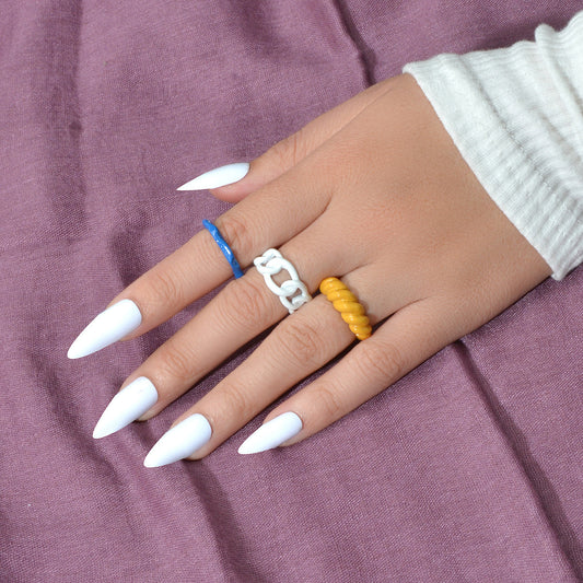 3 pcs Geometric Multi-colored Resin Plastic Chunky Multiple Rings set Bulk Pack-0