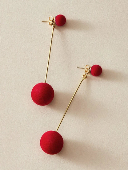 Feelontop Classic Stunning Red Round Ball Dangle Earrings Stud Blogger Jewellery-2