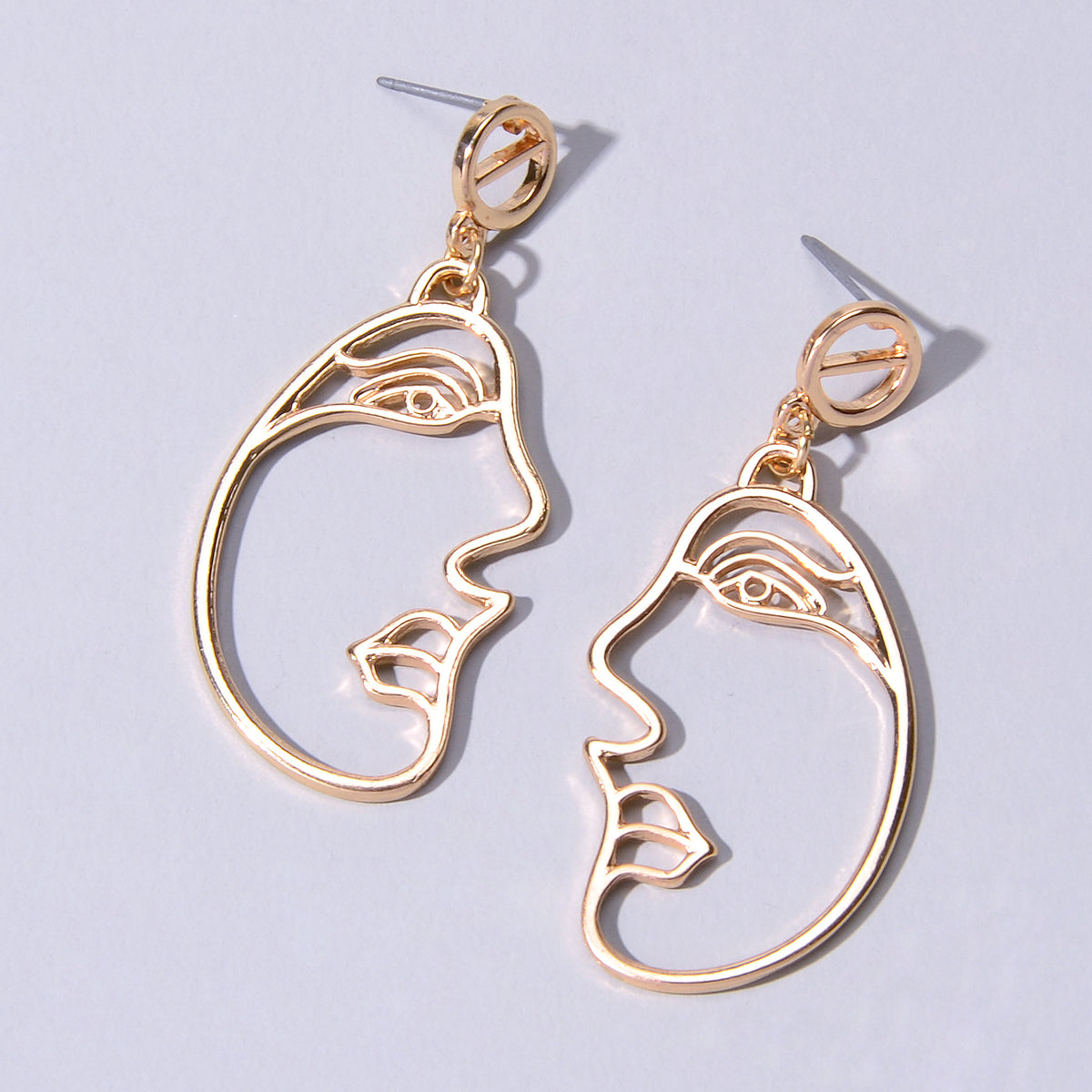 Geometric Punk Gold Metal Face Shape Minimalist Statement Dangle Earrings Party-1