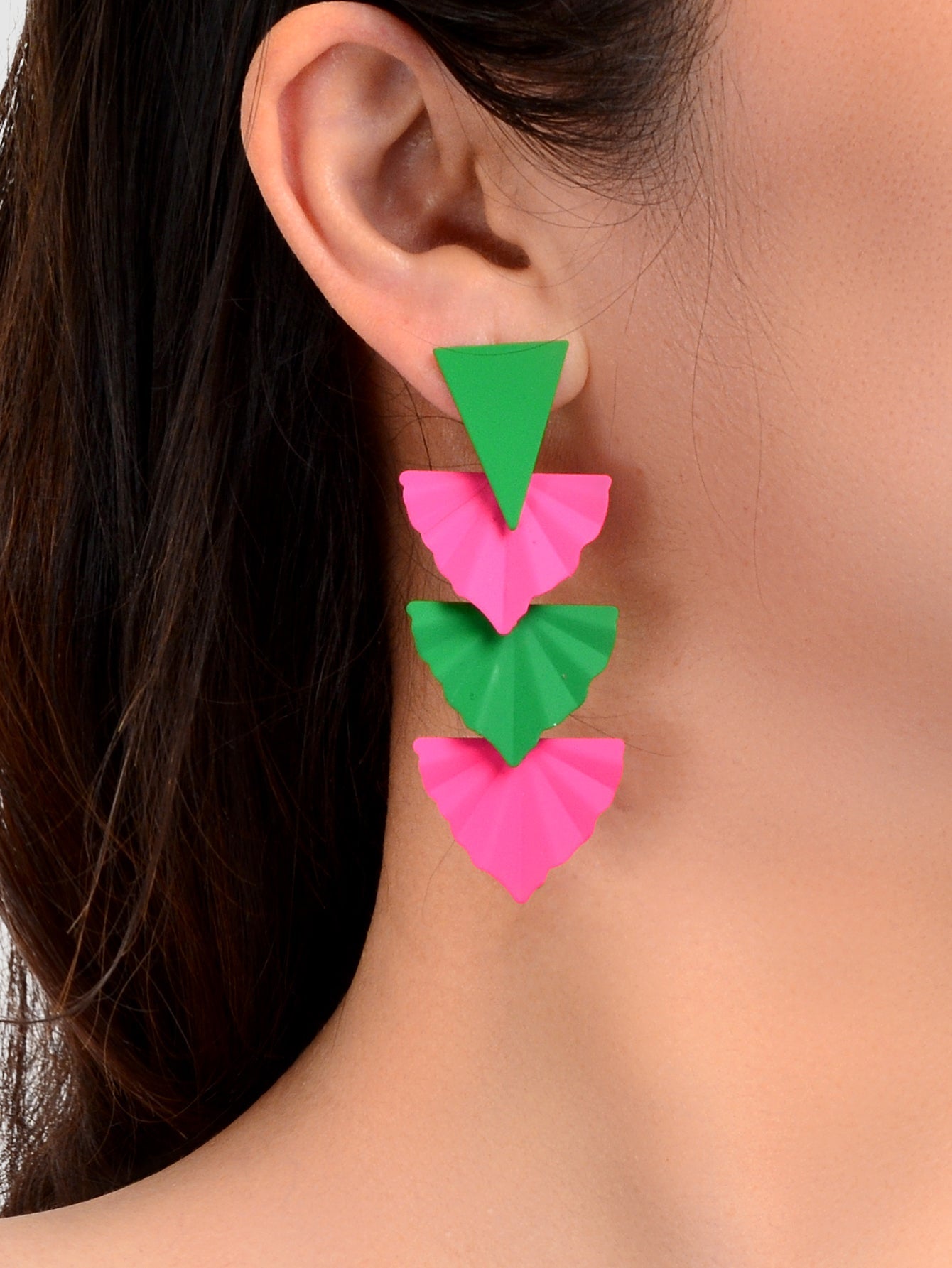 Y2k Style Candy Color Geometric Sector Triangle Stud Earrings Girl Party Jewelry-0