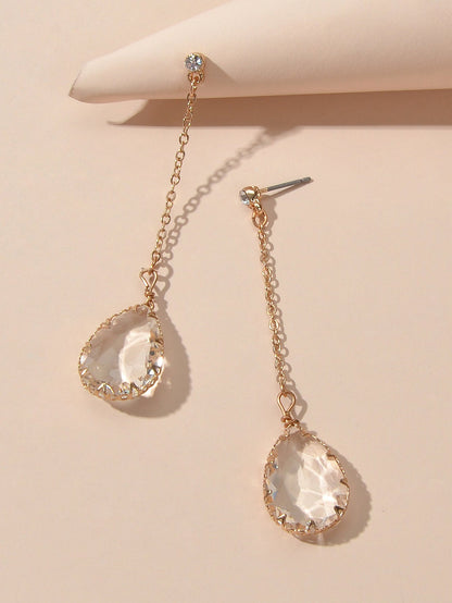 Stunning Transparent Water Drop Chain Crystal Dangle Stud Earrings Girls Eardrop-3