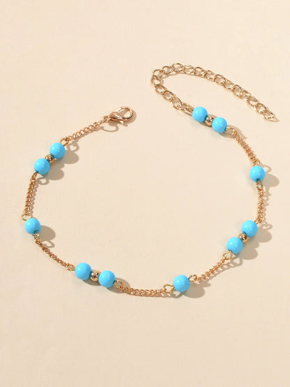 1pc Chain Blue Beads Anklet Boho Chic Barefoot Sandal Ankle Foot Beach Jewellery-1