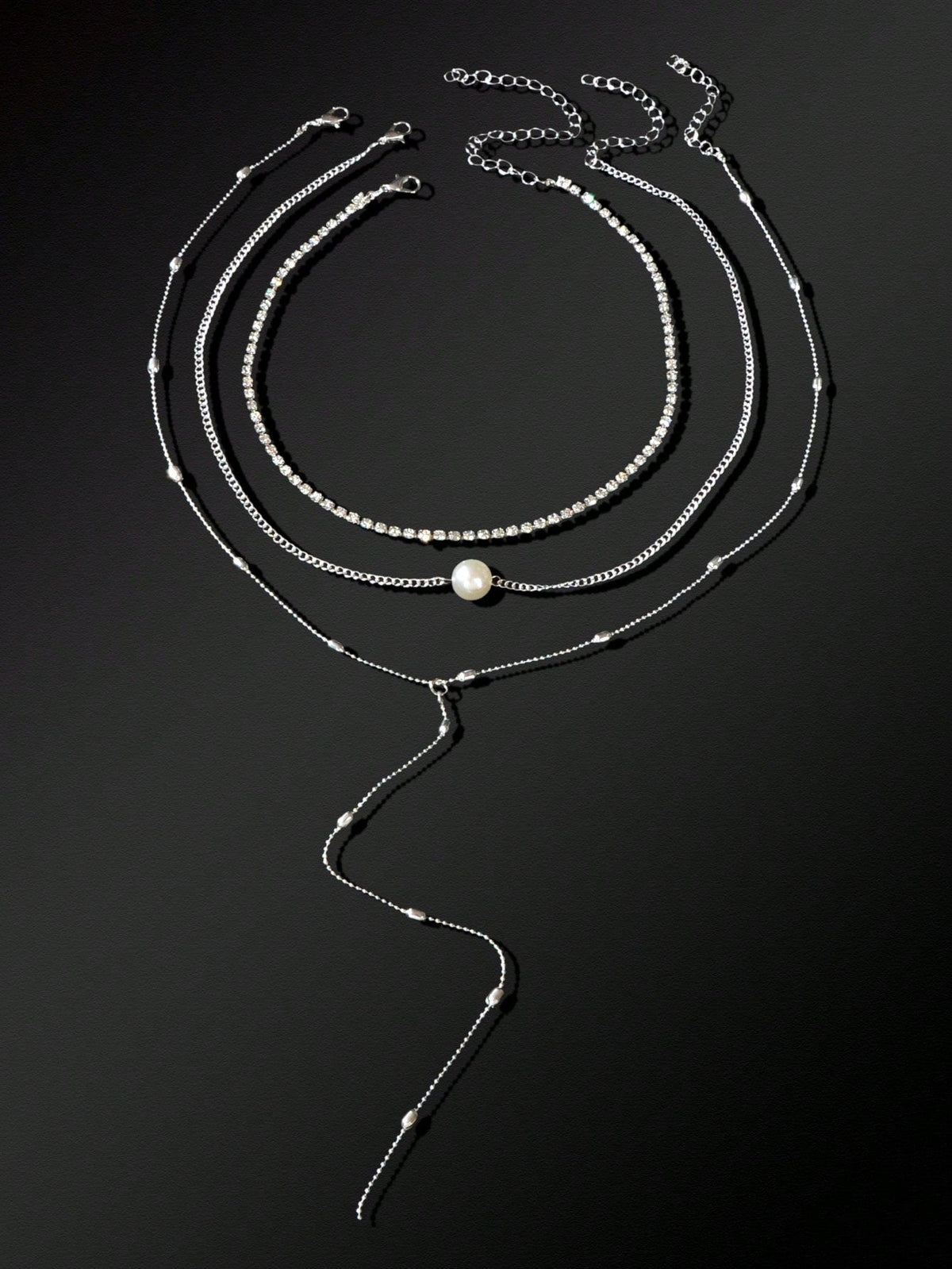 Silver Triple-Layer Chain Long Tassel Necklace Elegant Statement Piece-1