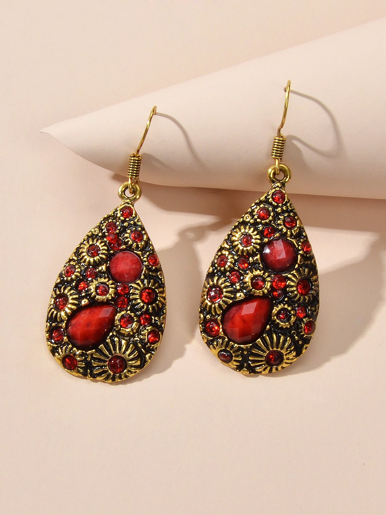 Retro Jewellery Textured Women Accessories Crystal Antique Water Drop Earrings-0