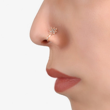 Nose Cuff Fake Helix Non Piercing Ring Rhinestone Decor Flower Body Jewellery-3