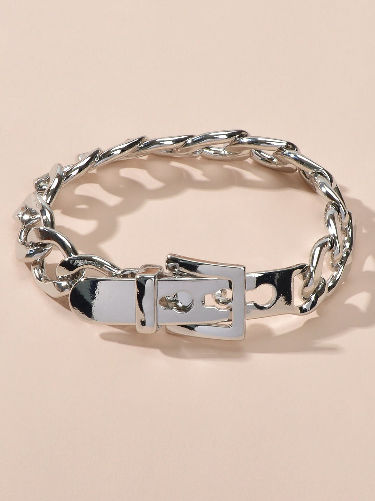 Punk Goth Hip Hop Style Silver Stainless Steel Thick Belt Shape Bracelet Gift-0