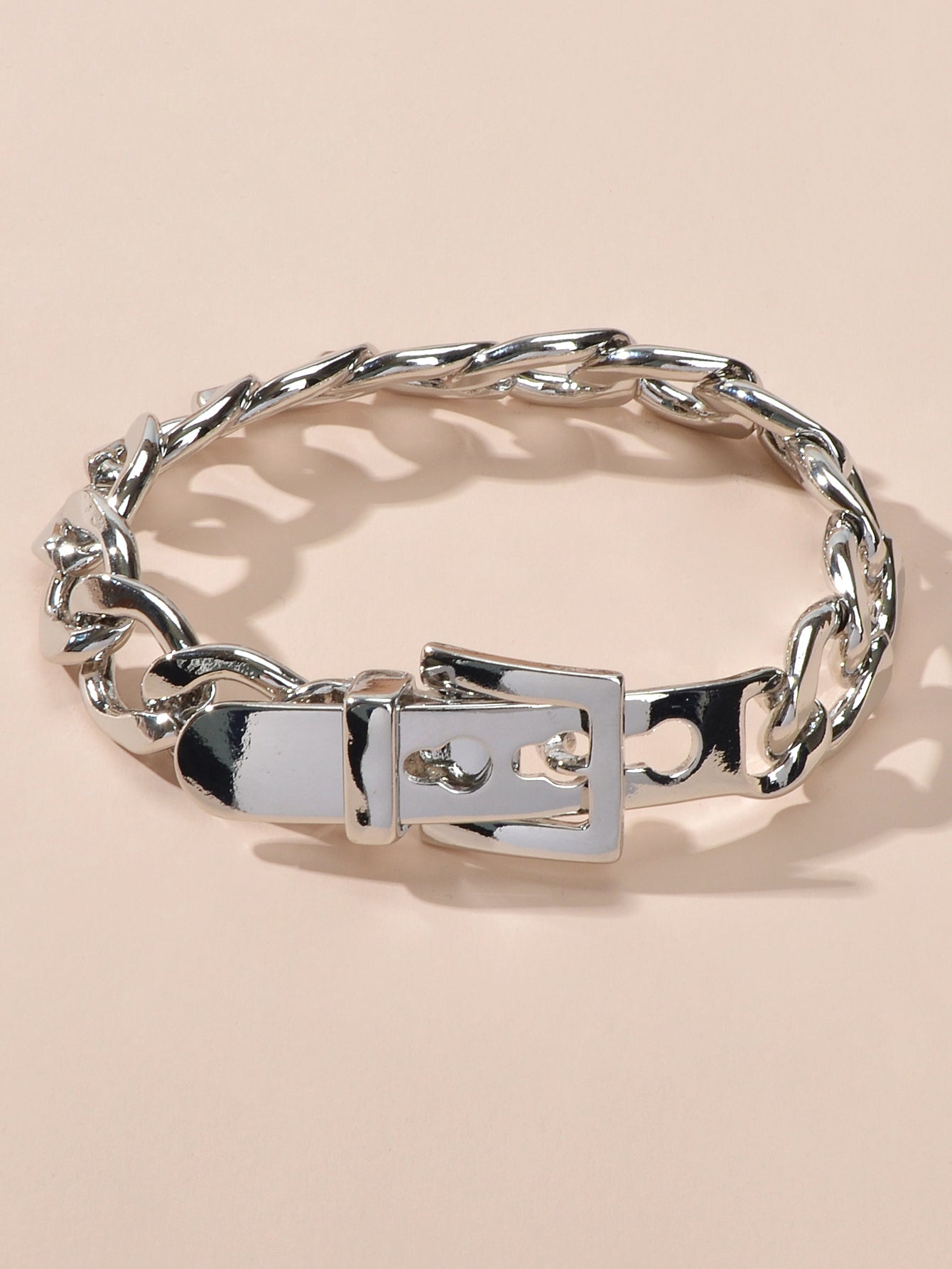 Punk Goth Hip Hop Style Silver Stainless Steel Thick Belt Shape Bracelet Gift-0