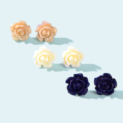 3pairs Colorful Resin Rose Flower Earrings Ear Stud Piercing Cartilage Jewellery-0