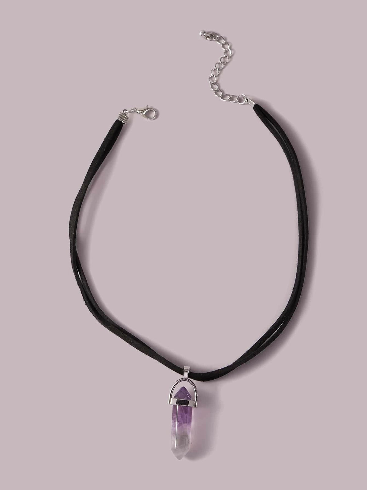 Double Layered Choker Velvet Rope Acrylic Quartz Crystal Stone Point Necklace-1