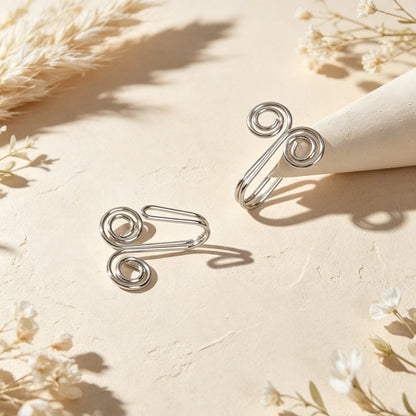 2pcs Unique Double Swirl Wire Wrap Ear Cuff Dainty Non Piercing Silver Ear Clips-4