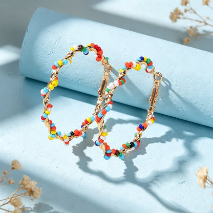 Bohemian Beaded Large Twist Circle Hoop Earrings Summer Beach Holiday Statement  Jewelry-1