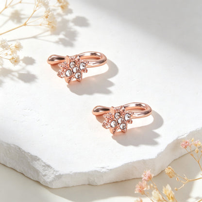 2pcs Snowflake Crystal Ear Cuffs No Piercing Rose Gold Dainty Sparkling Ear Clip-3