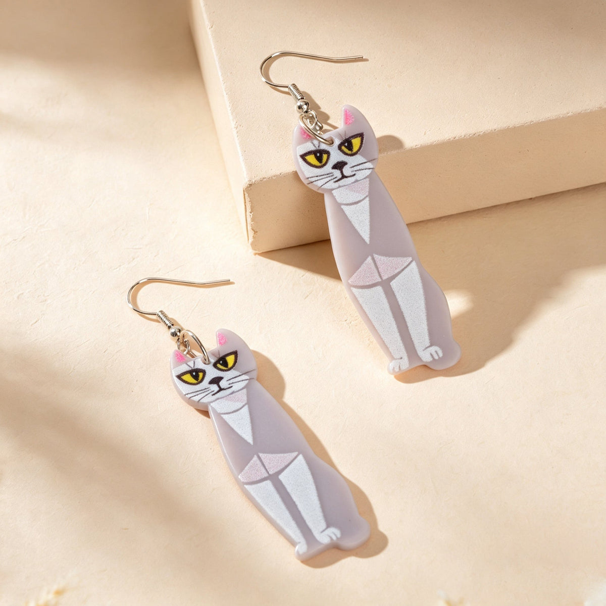 Fun Grey Long Cat  Acrylic Dangle Earrings Cute Pet Animal Element Accessories-4