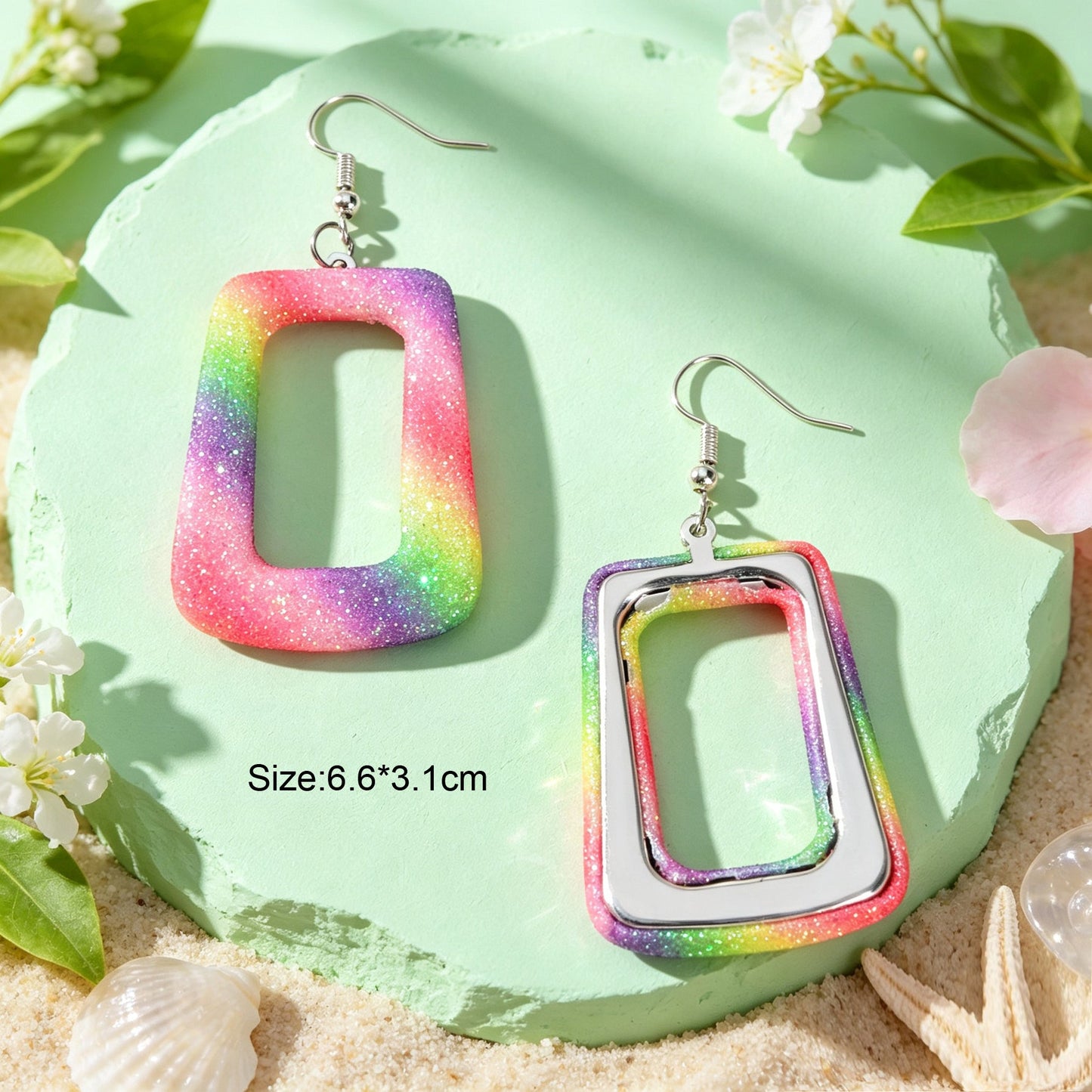 Bright Multicolor Irregular Square Geometric PU Leather Dangle Earrings Beach Vacation Rave Accessories-4