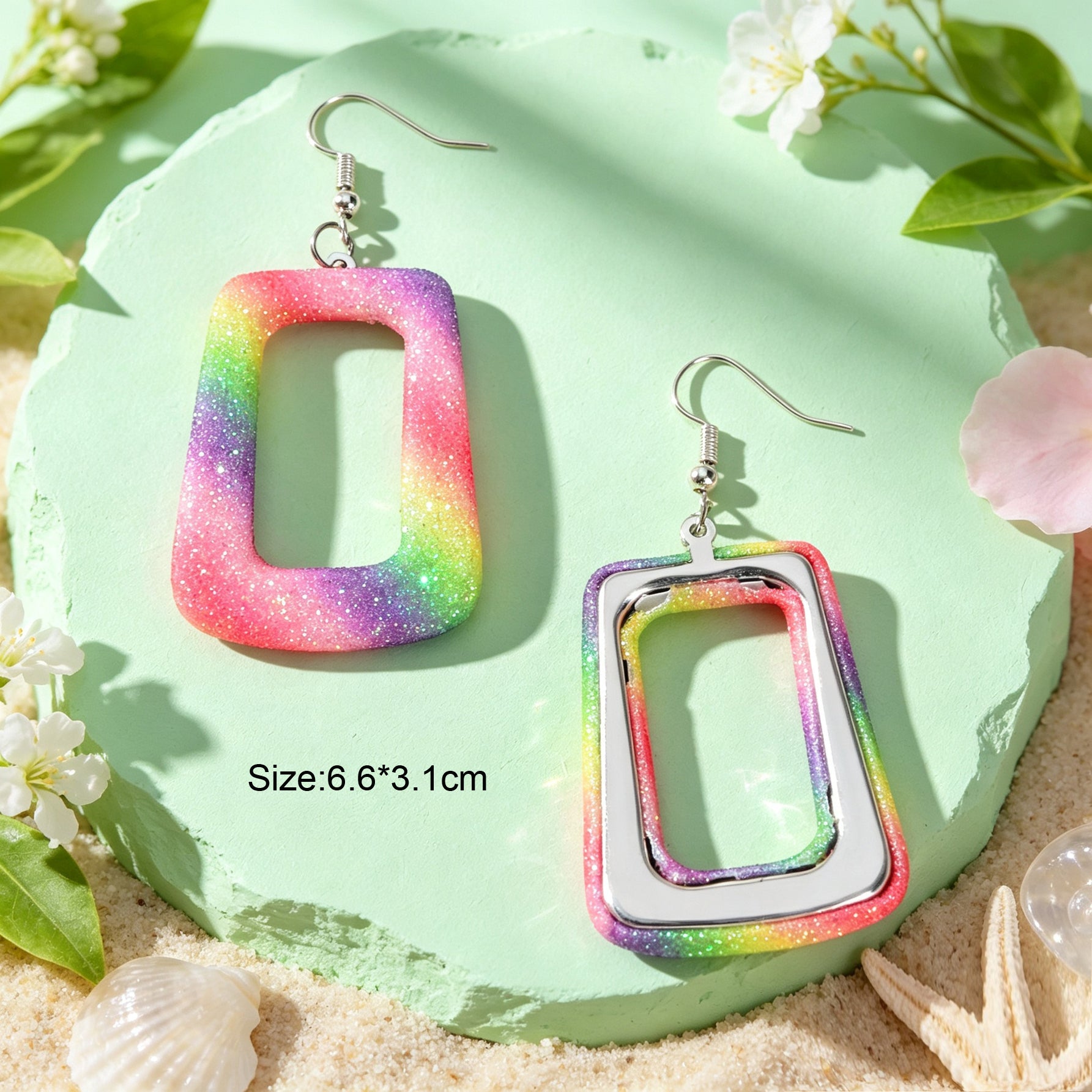 Bright Multicolor Irregular Square Geometric PU Leather Dangle Earrings Beach Vacation Rave Accessories-4