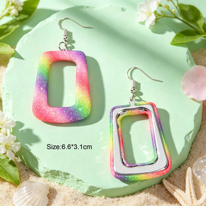Bright Multicolor Irregular Square Geometric PU Leather Dangle Earrings Beach Vacation Rave Accessories-4
